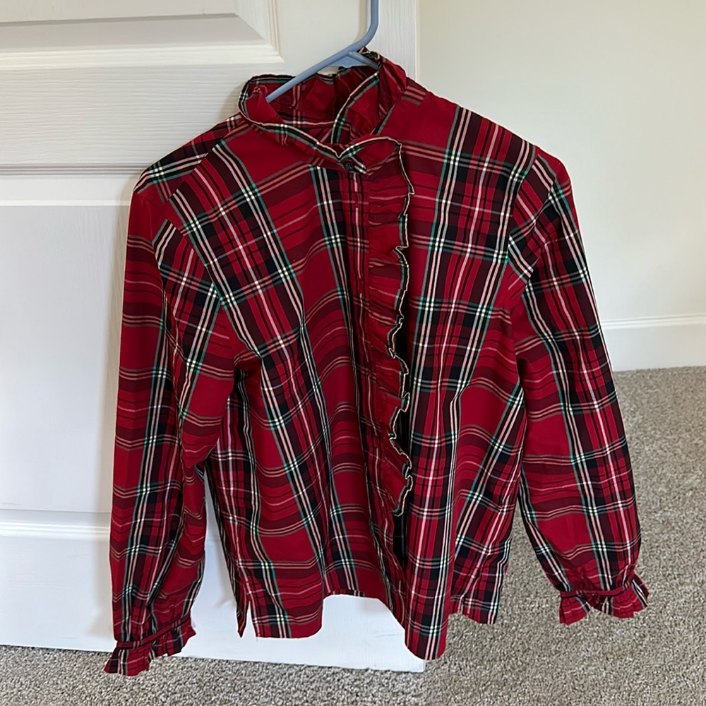 Cottage top in plaid cotton poplin